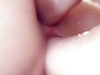 Slut fucks herself in double penetration with dildo