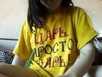 Amateur teen fondling her pussy in yellow T-shirt